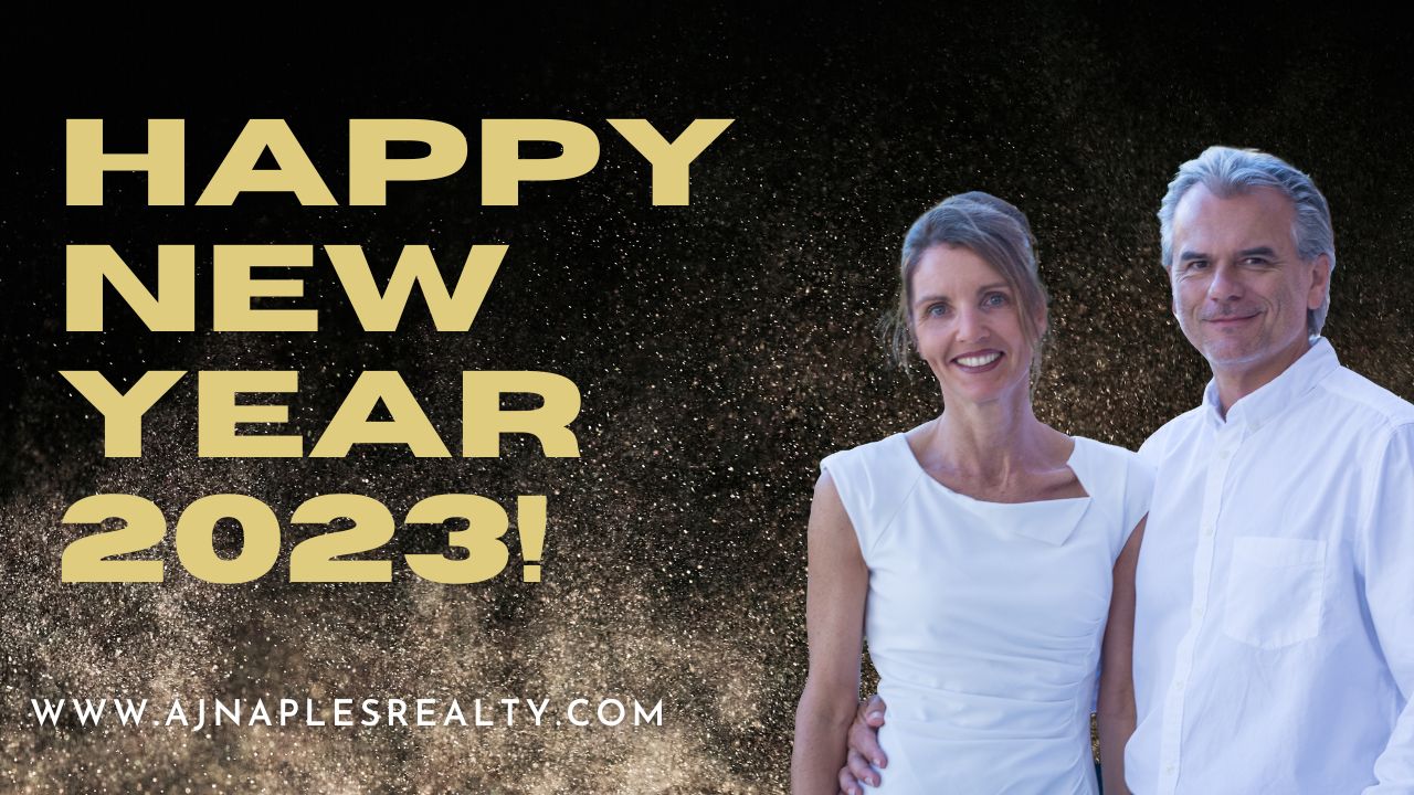 A couple, alexandra and juergen real estate broker in Naples, Florida wishing a happy new year