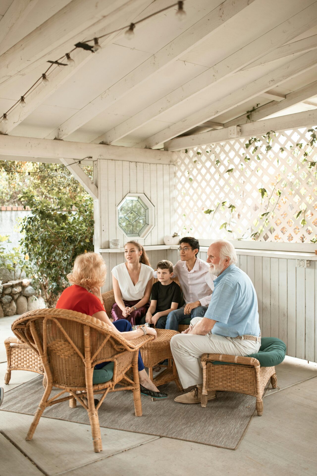 senior and family talking