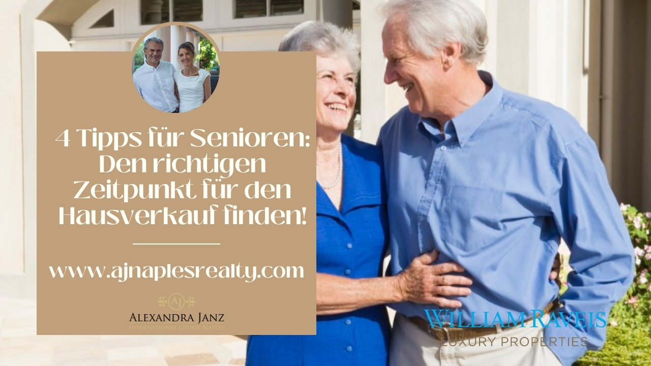 Älteres Paar steht lächelnd vor einem Haus – Symbol für einen gelungenen Immobilienverkauf im Ruhestand.