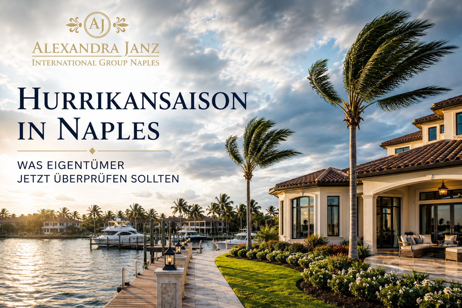 Hurrikansaison in Naples Florida – Eigentümer Checkliste Luxusimmobilie am Wasser in Naples Florida während der Hurrikansaison mit Fokus auf Werterhalt und Immobilienvorsorge.