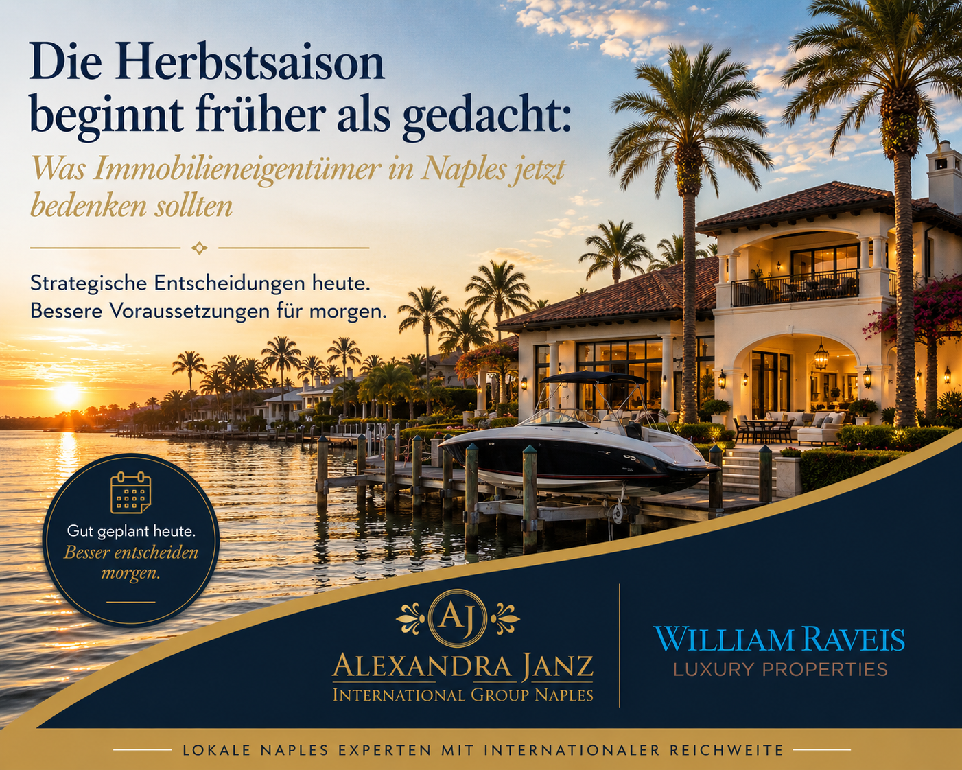 Immobilienverkauf Naples – Waterfront-Immobilie in Naples bei Sonnenuntergang als Symbol für frühzeitige Verkaufsplanung und strategische Vorbereitung.