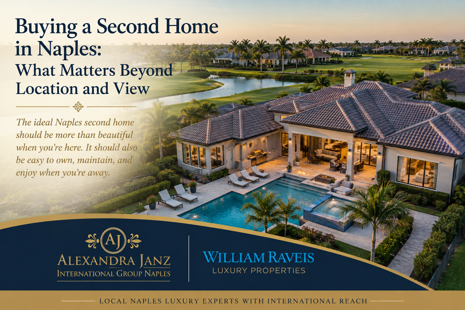 Second home in Naples with private pool overlooking a luxury golf community, illustrating easy and comfortable seasonal living in Southwest Florida.