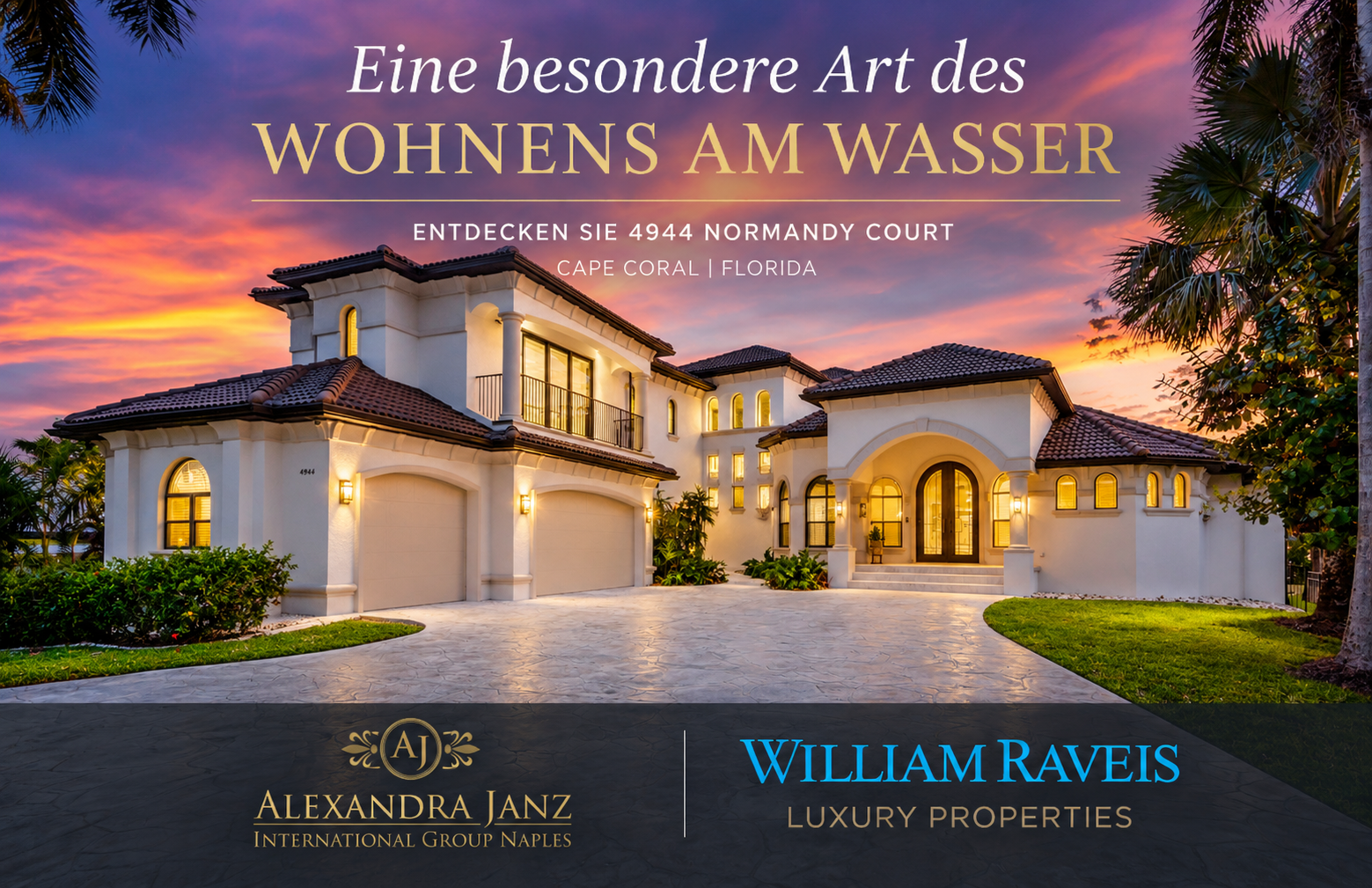 Wohnen am Wasser – 4944 Normandy Court | Cape Coral, Florida Exklusive Immobilie am Wasser in Cape Coral – 4944 Normandy Court bei Sonnenuntergang