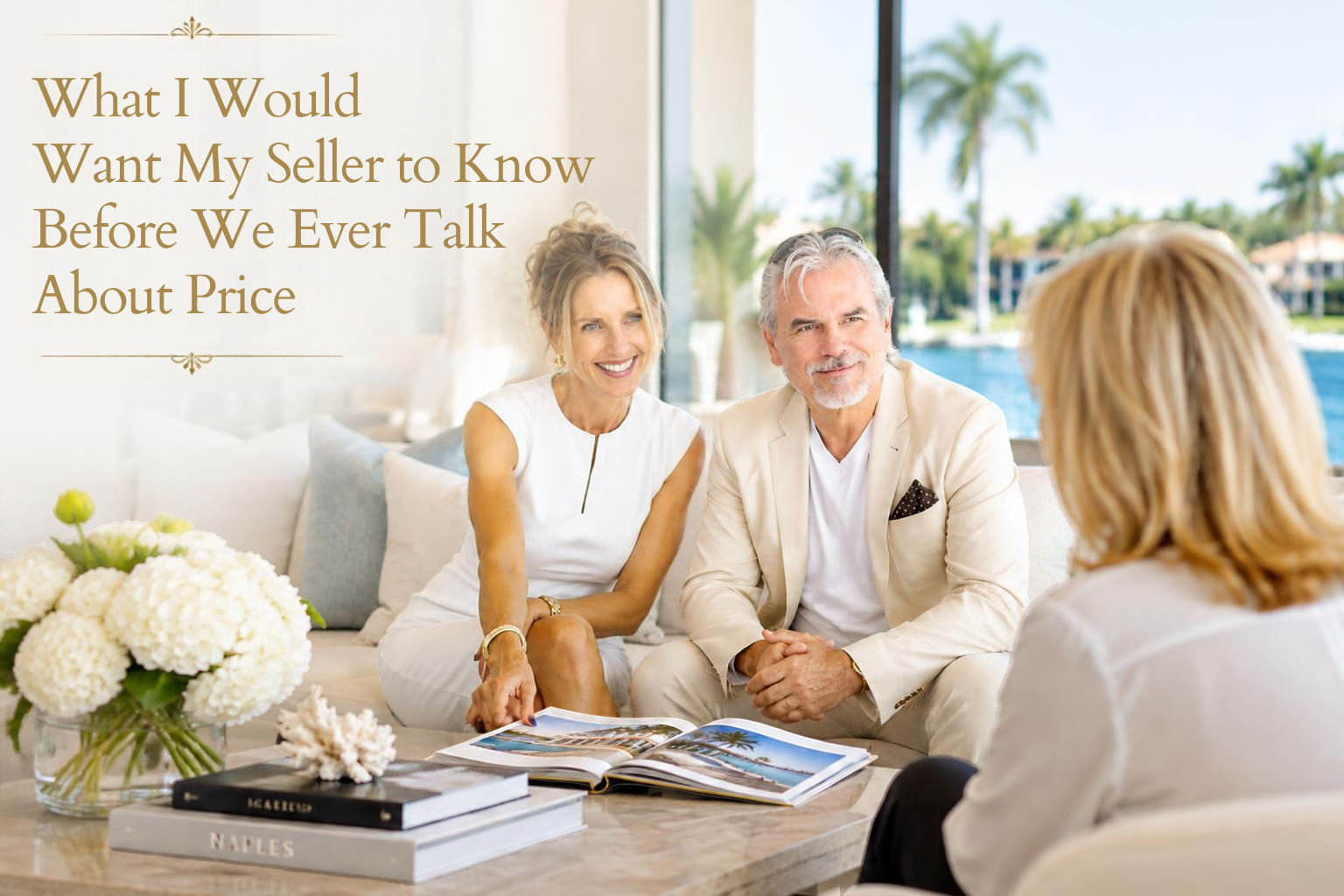 Alexandra Janz and Juergen Haeringer discussing a Naples home sale with sellers
